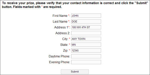 User information entry
